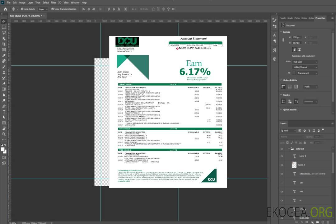 Modèle Word et PDF de relevé bancaire USA DCU, 5 pages template Modèle Word et PDF de relevé bancaire USA DCU, 5 pages template